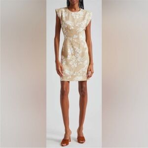 Veronica Beard Rosedale Floral Linen Blend Sheath Dress. White and Tan. Size 6.